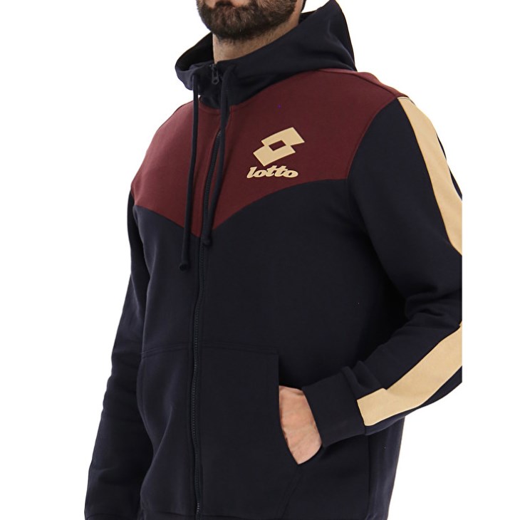 Sudadera con Capucha Lotto Athletica LG III Zip FZ HD FL Hombre Negras Rojas Oscuro | LR318801L7