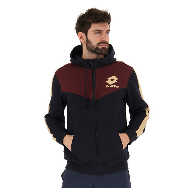 Sudadera con Capucha Lotto Athletica LG III Zip FZ HD FL Hombre Negras Rojas Oscuro | LR318801L7