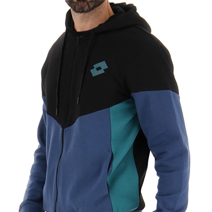 Sudadera con Capucha Lotto Athletica Plus II Sweat FZ HD Hombre Negras Azul Marino | MR218731K2