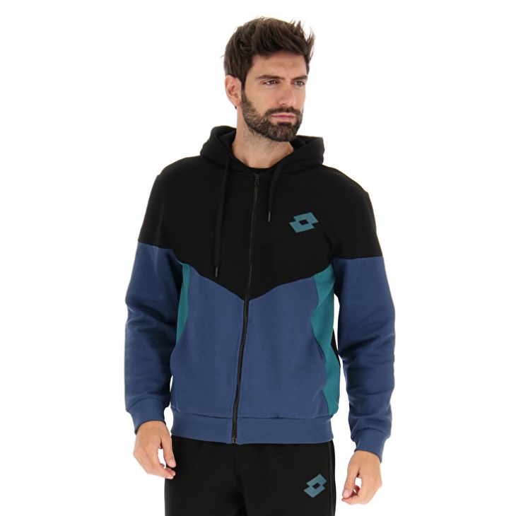Sudadera con Capucha Lotto Athletica Plus II Sweat FZ HD Hombre Negras Azul Marino | MR218731K2